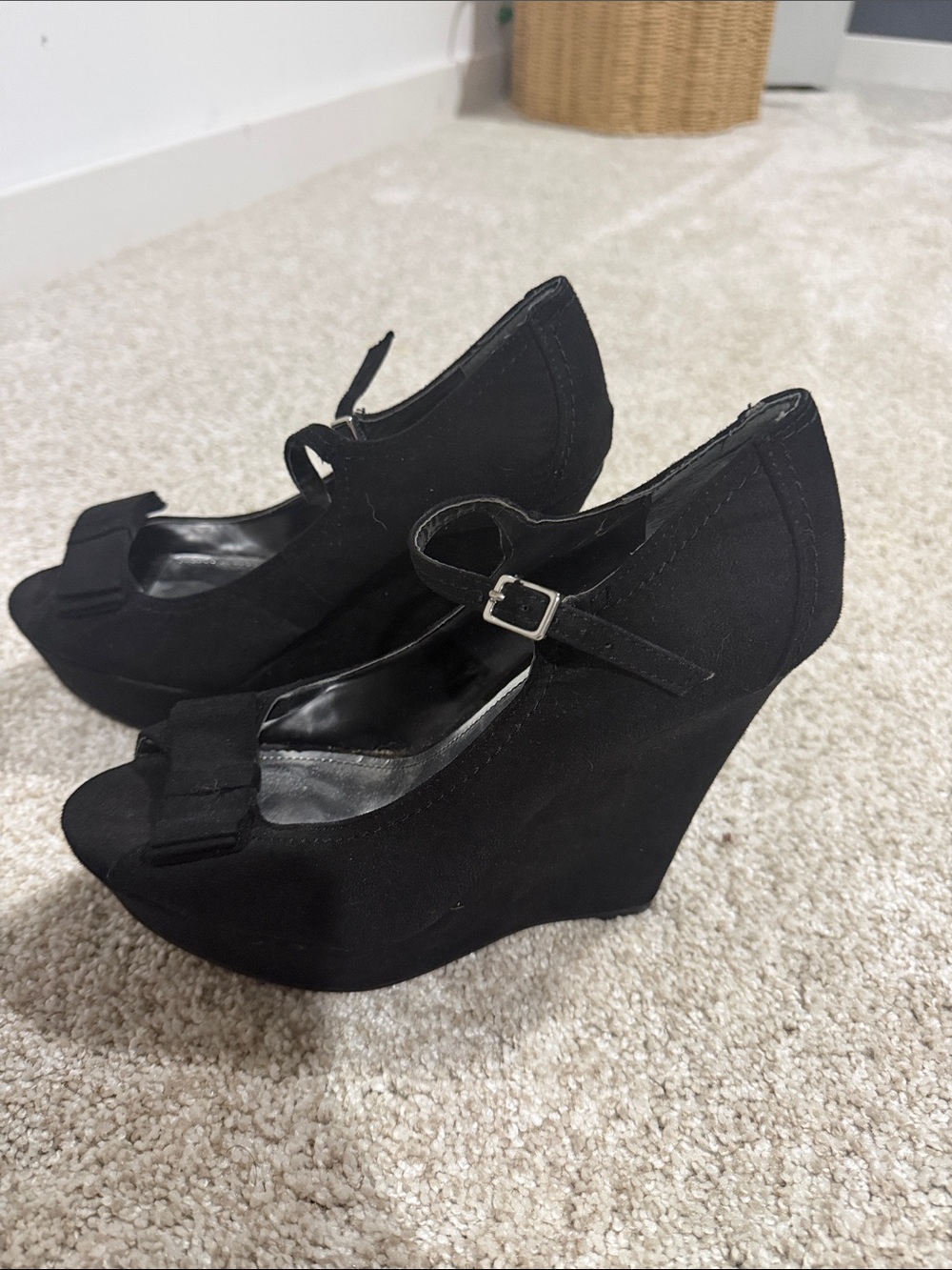 LC Lauren Conrad Black Peep-Toe Wedge Sandals with Ankle Strap